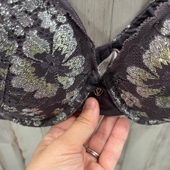 Victorias Secret Body By Victoria Perfect Shape Bra Purple Floral Lace 32DDD - Picture 2 of 4
